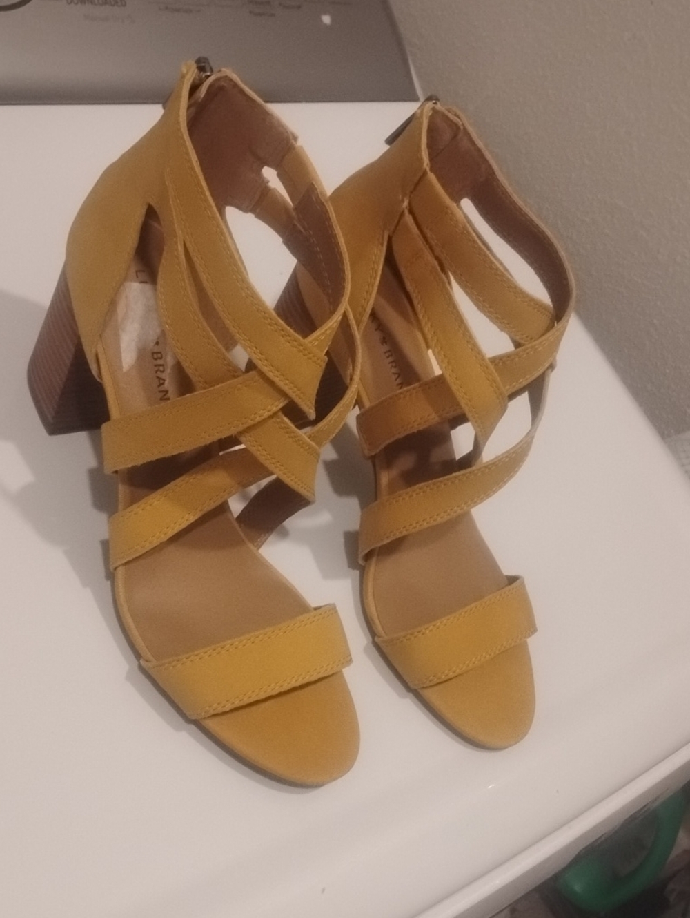 Lucky Brand Mustard Strappy Block Heel Sandals